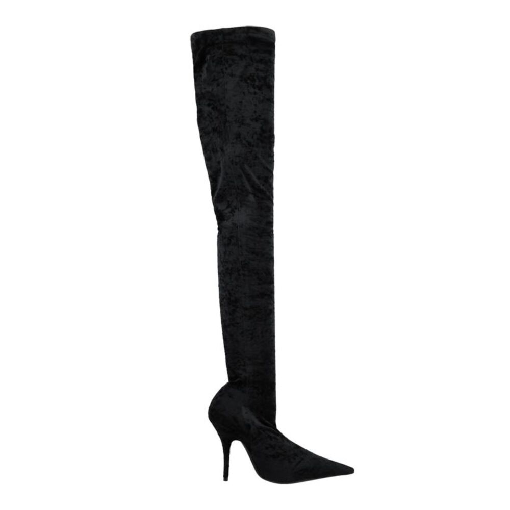 Balenciaga Knife Cuissardes 110 Crushed Velvet Boots Black Womens